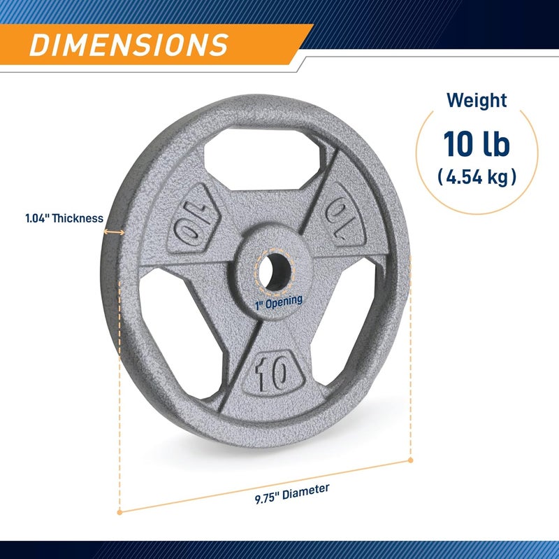 Marcy Classic 1" Cast Iron Standard Grip Plates for Strength Training and Weightlifting - Image 2